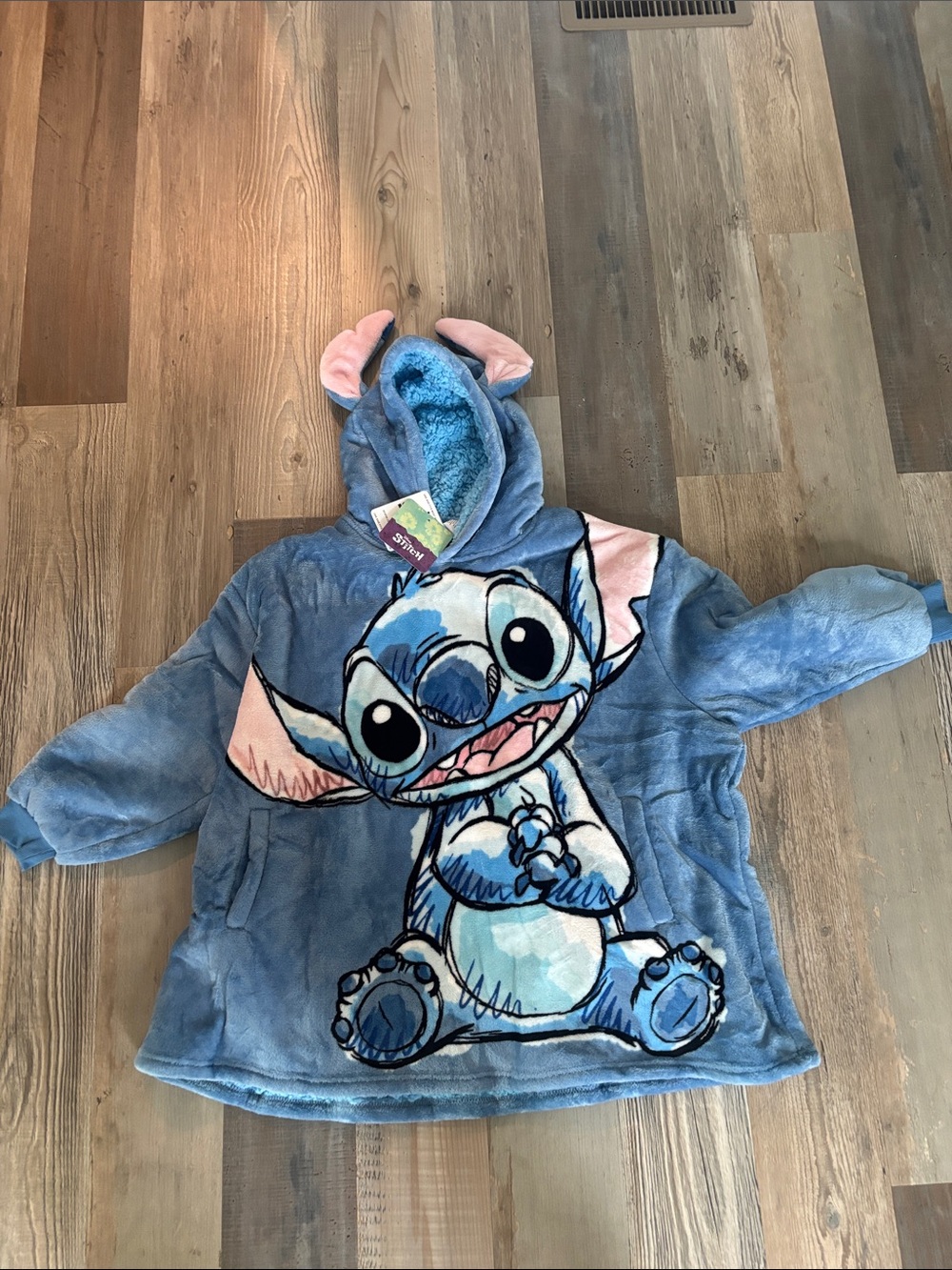Disney Blue Stitch Plush Hooded Pullover with Ear Details
